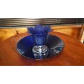 Big 34cm Beautiful Cobalt Blue Glass Bowl with Inner Blue Flower Vase..