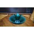 Big 34cm Frosted Emerald Green Table Bowl with Handmade Emerald Green Tulip Shaped Vase..