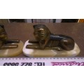 Stunning Heavy weight Handmade Pair Brass & copper Sphinx on Marble bases