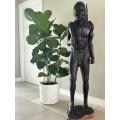 African Hunter Statue with Spear, Hand-Carved Sculpture Life Size