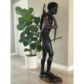 African Hunter Statue with Spear, Hand-Carved Sculpture Life Size
