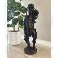 African Hunter Statue, Hand-Carved Sculpture