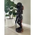African Hunter Statue, Hand-Carved Sculpture