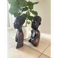 African `Woman Bust` Pair Sculptures Hand carved Table Shelf Floor Sculpture