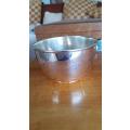 Sterling silver hallmarked christening bowl. Weight 160 g. Engraved with name.