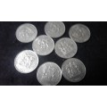 8 X 1977 TO 1989    R1 ALL FOR 1 BID COINS WEIGHT 95.61 GRAMS
