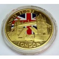 Tower Bridge London Coloured Union Flag Gold-plated GB Sovereign Medallion