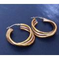 `THREE TONE` 9CT Yellow / White and Rose Gold Hoop Earrings ( Genuine Gold)
