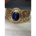 `ANTIQUE` Corn Flower Blue `SAPPHIRE and DIAMOND` Dress Ring Set in 9 CT Yellow Gold (GENUINE GOLD)
