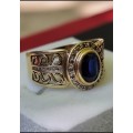 `ANTIQUE` Corn Flower Blue `SAPPHIRE and DIAMOND` Dress Ring Set in 9 CT Yellow Gold (GENUINE GOLD)