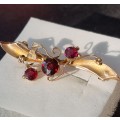 Antique `Ruby` Brooch Set in 9CT Yellow Gold( Genuine Gold. )