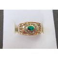Green `ALEXANDRITE and DIAMOND` Ring Set in 9CT Yellow Gold.( Genuine Gold. )