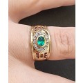 Green `ALEXANDRITE and DIAMOND` Ring Set in 9CT Yellow Gold.( Genuine Gold. )