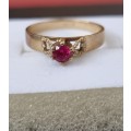 `NATURAL RUBY`/ `SOLITAIRE`9CT Gold / Hearts Engagement / Love Ring.( Genuine Gold)