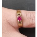 `NATURAL RUBY`/ `SOLITAIRE`9CT Gold / Hearts Engagement / Love Ring.( Genuine Gold)