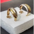 Two Tone 9CT Yellow and White Gold Half Hoop Earrings. ( Genuine Gold)