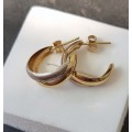 Two Tone 9CT Yellow and White Gold Half Hoop Earrings. ( Genuine Gold)