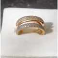 `DESIGNER` CZ / `TRIPPLE TONE` Twist 9CT `YELLOW, ROSE and WHITE` Gold Ring. ( Genuine Gold. )