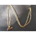 `HEART GARNET` Set in 9CT Yellow Gold / `LOVE` Pendant on a  Figaro Chain Necklace.