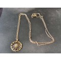 9CT Yellow Gold `SPIRAL PENDANT` on a `CUBAN CHAIN` Necklace. ( Genuine Gold. )