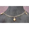 `THREE CHARMS GOLD BRACELET` Set in 9CT Yellow Gold. ( Genuine Gold. )