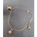 `THREE CHARMS GOLD BRACELET` Set in 9CT Yellow Gold. ( Genuine Gold. )