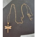 9CT Yellow / Rose and White Gold Dragon Fly Necklace. ( Genuine Gold)