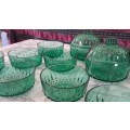 15 piece French green glass snack dish set for the holidays