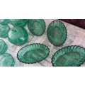 15 piece French green glass snack dish set for the holidays