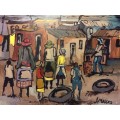 A NICELY DONE OIL ON BOARD BY WELL KNOWN JOE MASEKO