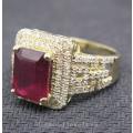 *** [ R65 000 ] Brilliant Diamond Blood Ruby Ring 4.52CT Solid 14K Gold*****