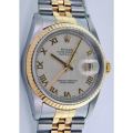 ROLEX OYSTER PERPETUAL DATE JUST TWO TONE GOLD WHITE ROMAN DIAL JUBILEE WATCH