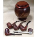 Five estate pipes and humidor