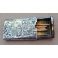 Sterling silver vintage Dutch vesta case / match holder depicting scene of unruly hooley