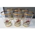Retro 6 x 'HORSE AND HOUND HUNTING' Scene Tumblers with gold trim