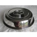 ALOE Stainless Steel Serving Dish with lid and three sections. Retro. Approximately D25 x H 10 cms