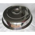 ALOE Stainless Steel Serving Dish with lid and three sections. Retro. Approximately D25 x H 10 cms