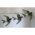 Retro 'Flying Birds' x 3 Hand Painted Ceramic.