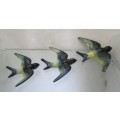 Retro 'Flying Birds' x 3 Hand Painted Ceramic.