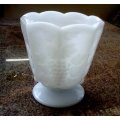 Milk Glass `Grape design` footed vintage vase/ bowl approximately D 12 x H 13 cms