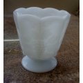 Milk Glass `Grape design` footed vintage vase/ bowl approximately D 12 x H 13 cms