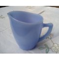 Blue milk glass jug approximately L12 x W8 x H11 cms vintage