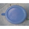 Blue milk glass jug approximately L12 x W8 x H11 cms vintage