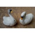 Salt and Pepper Set `Swans` Porcelain vintage approximately 5 cms tall