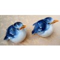 Salt and Pepper set `Blue Bird` Porcelain app. 6 cms tall vintage