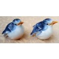 Salt and Pepper set `Blue Bird` Porcelain app. 6 cms tall vintage
