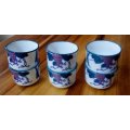6 x Saki / Wine / Green Tea cups ` Grape Design` porcelain vintage app. D 5 x H 4.5 cms