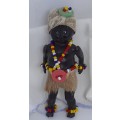 South African Tribal Art Doll hand headed on leather vintage app. 11 cms tall