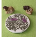 Ware LION, BUFFALO and Ceramic Thistle Coaster app. D9 cms Scotland Vintage