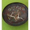 Enamel on copper hand painted bowl vintage approximately D 12 x H 3.5cms